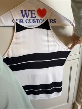 A.L.C. White and Black Horizontal Stripe Racerback Tank